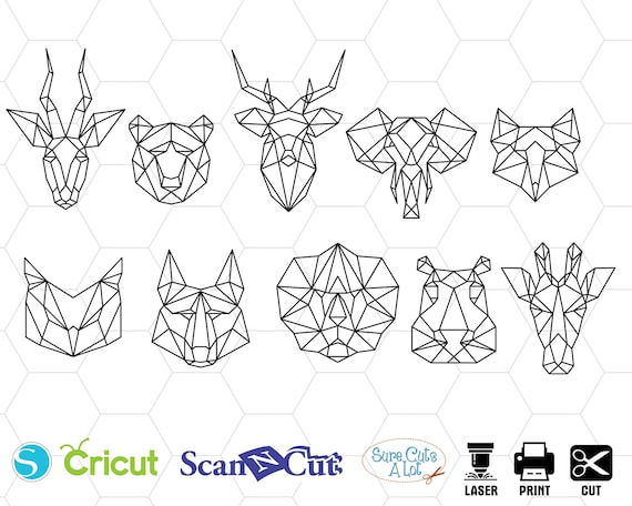 Polygon animals svg low poly animals svf files for cricut polygonal print svg giraff polygon svg wolf polygon svg elephant polygon svg