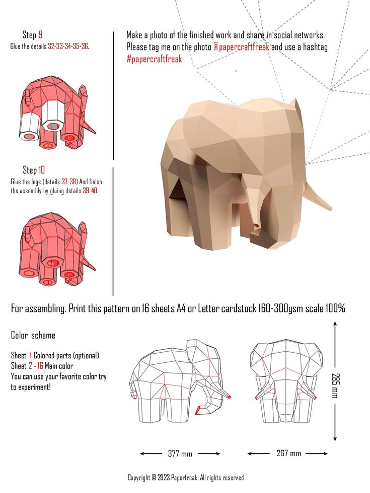 Papercraft d elephant toy pepakura low poly paper sculpture