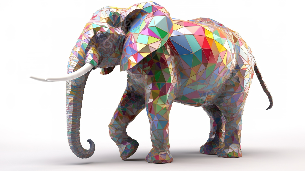 An elephant made with colorful polygons background d model of a multi colored graphic elephant on a white isolated background d graphics national multicolored elephant background image and wallpaper for free download