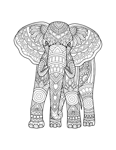 Premium vector elephant coloring page mandala design print design