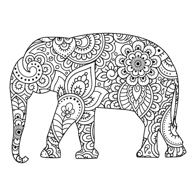 Premium vector mandala elephant coloring page for kids