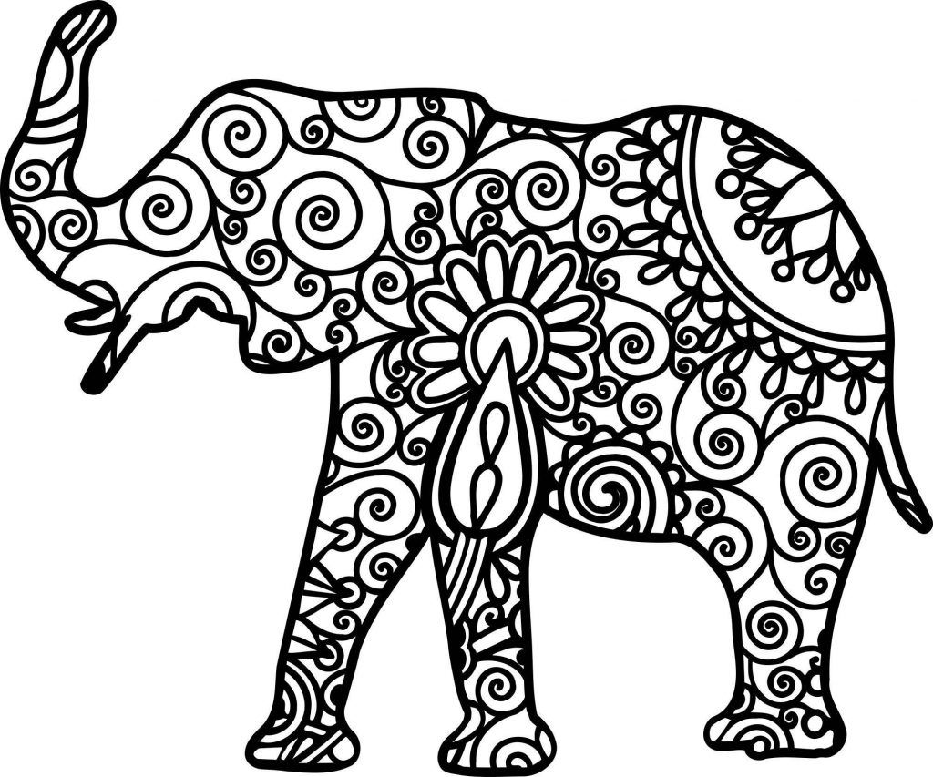 Elephant coloring pages for adults