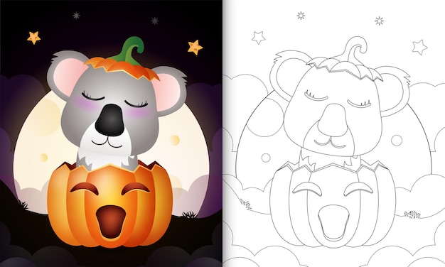 Premium vector coloring book with a cute elephant in the halloween pumpkin