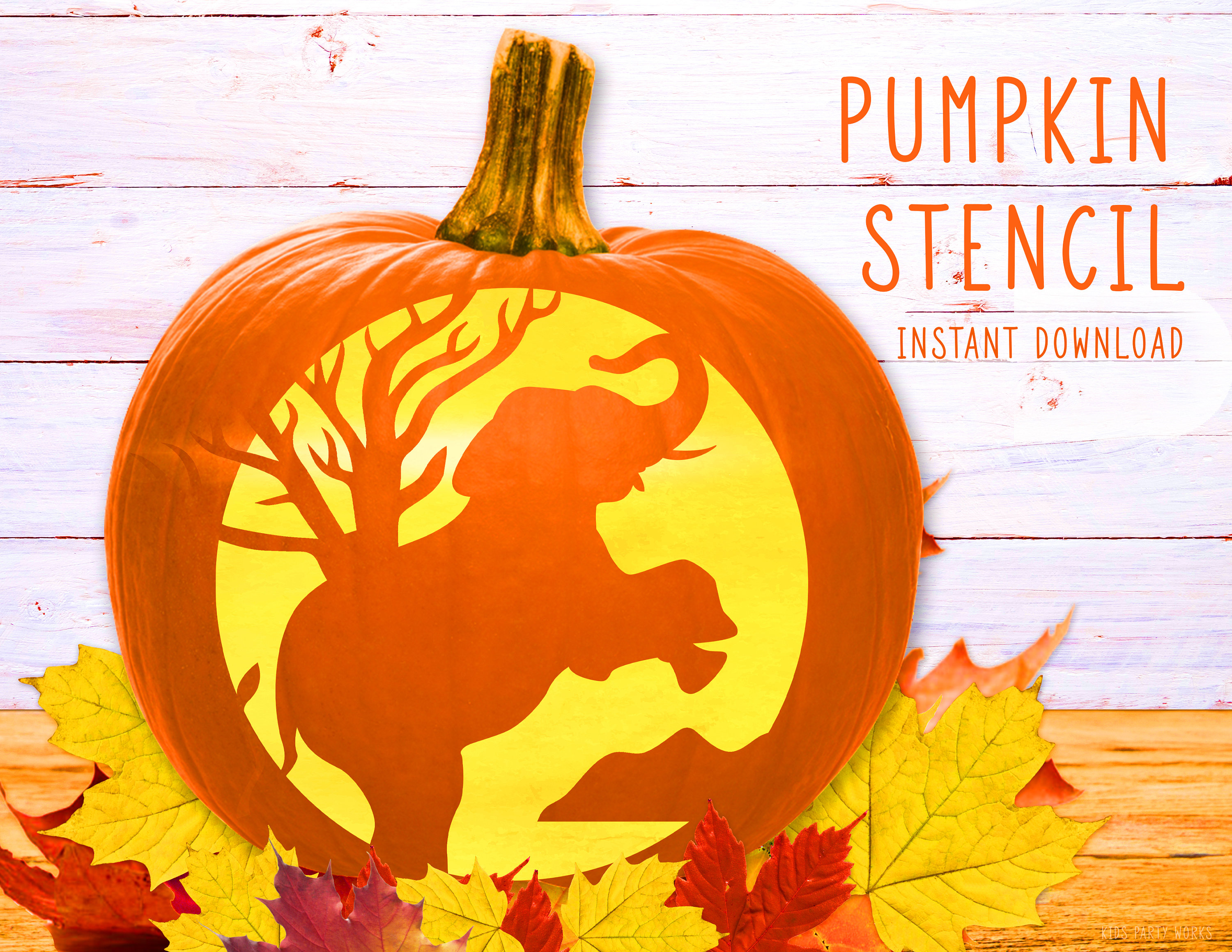 Elephant pumpkin stencil halloween safari animal printable stencil jack o lantern elephant pumpkin carving template instant download