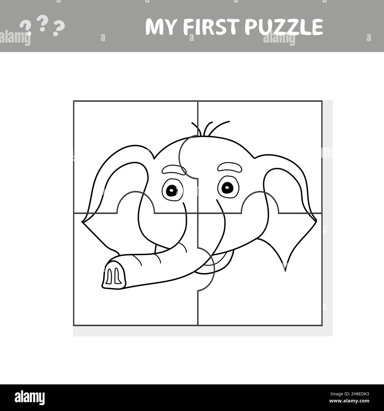 Easy educational paper game for kids simple kid application with funny elephant head my first puzzle and coloring page stock vector image art