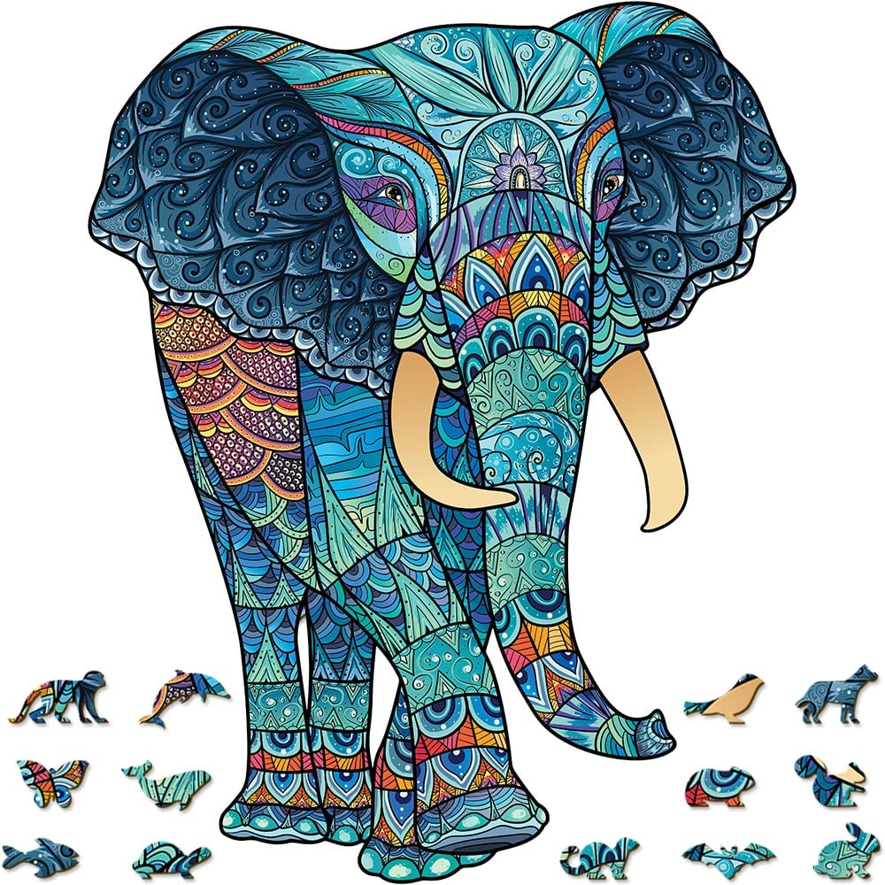 Elephant wooden jigsaw puzzle pieces x with unique shapes for adults by woodgalaxy toys games