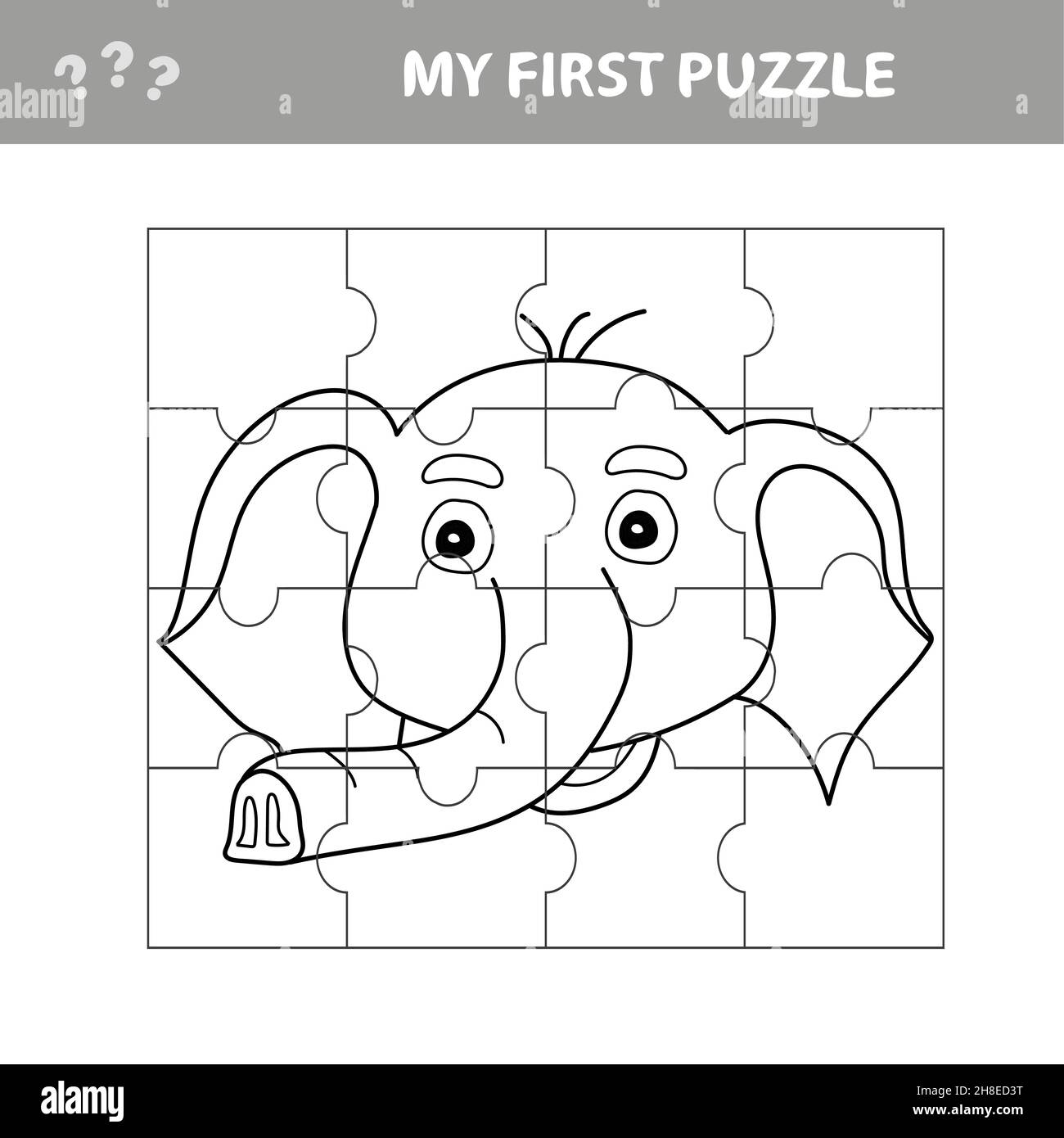 Easy educational paper game for kids simple kid application with funny elephant head my first puzzle and coloring page stock vector image art