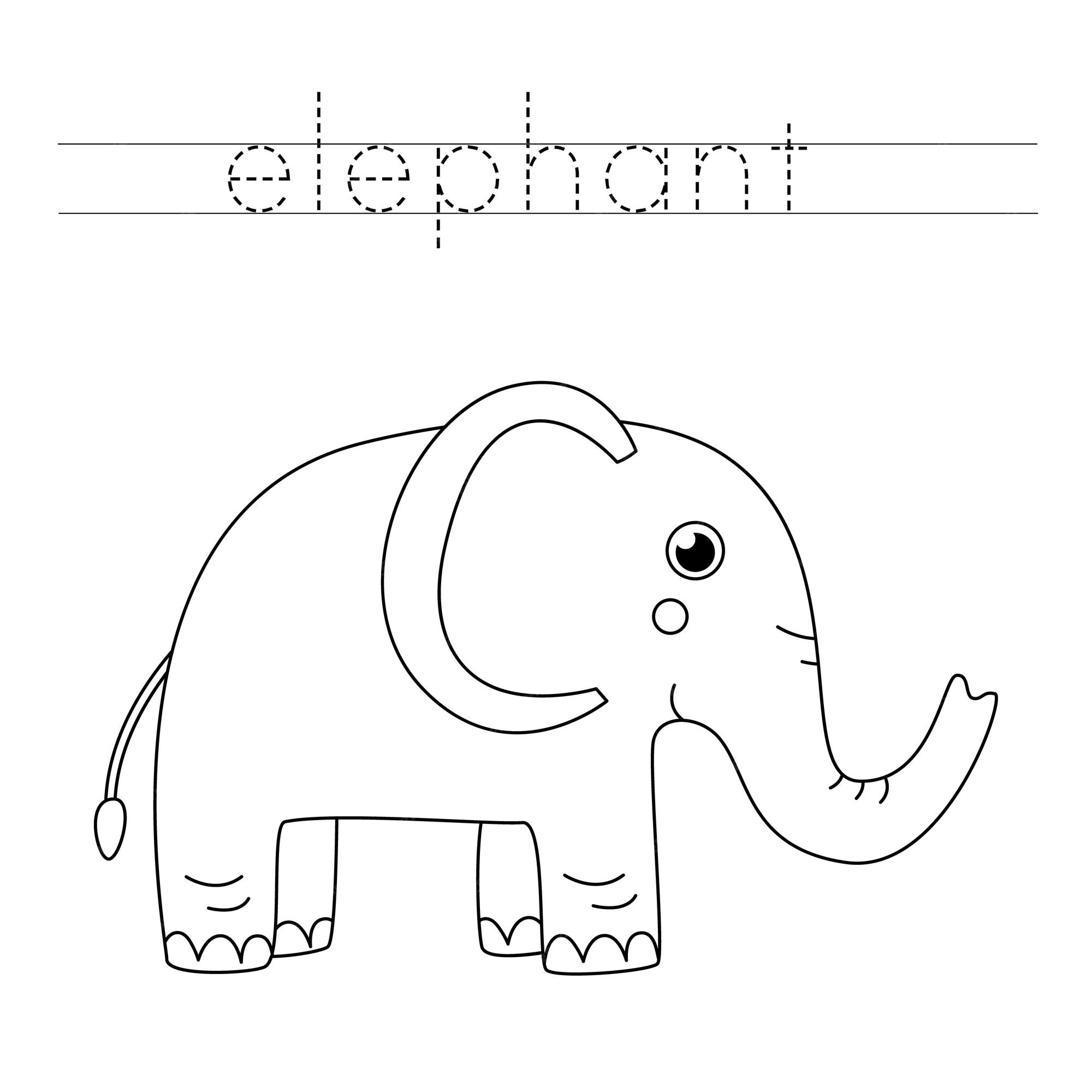 Premium vector trace the letters and color cute elephant handwriting practice for kids