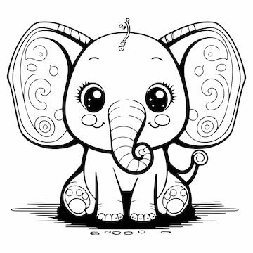 Premium vector cute funny baby elephant animal for coloring book or coloring page for kids vector clipart illustrat