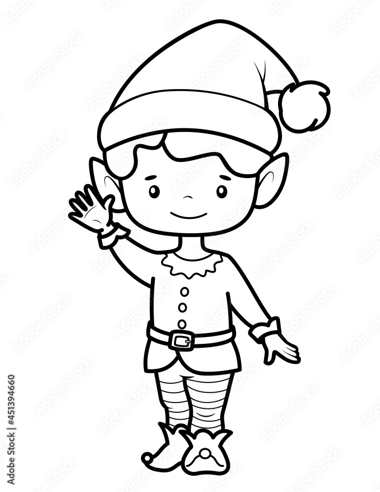 Christmas coloring book or page for kids christmas elf black and white vector illustration vector