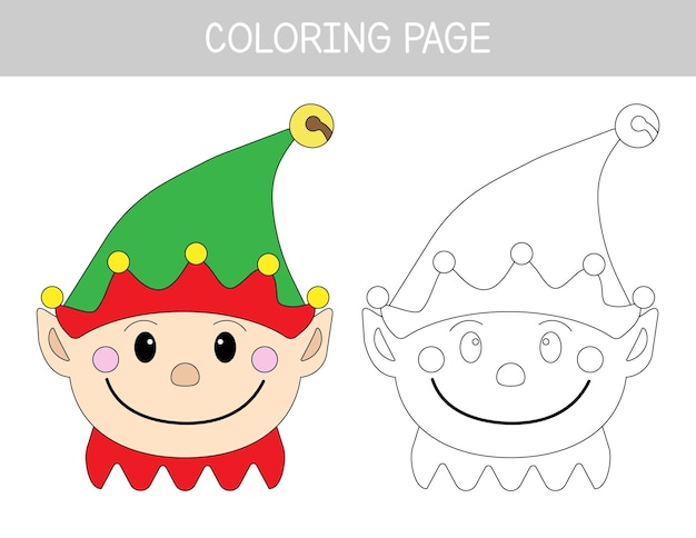 Premium vector color cute christmas elf worksheet for preschool kids coloring page for children educational game