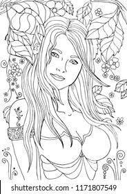 Antistress coloring page adult elf girl stock vector royalty free