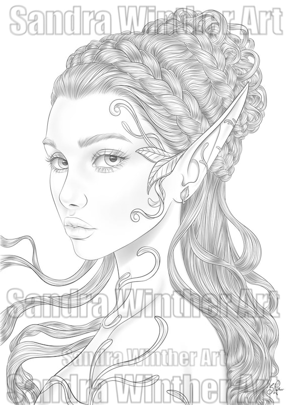 Elf portrait printable digital coloring page