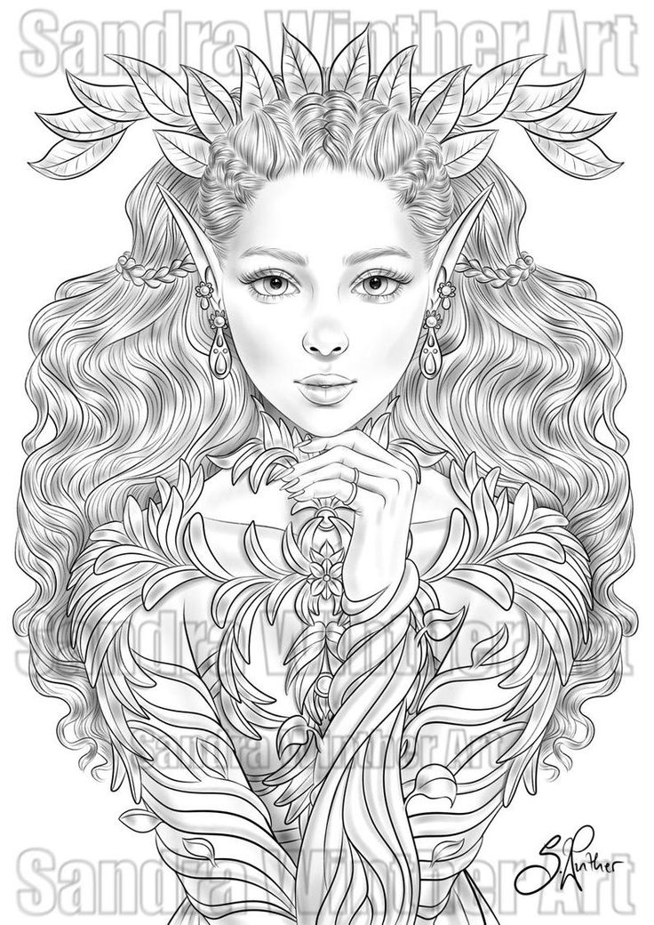 Elf queen printable digital coloring page