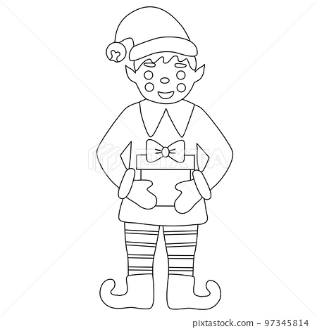 Cute christmas elf with gift box doodle style