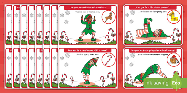 A pack elf yoga cards christmas pe eyfs ks