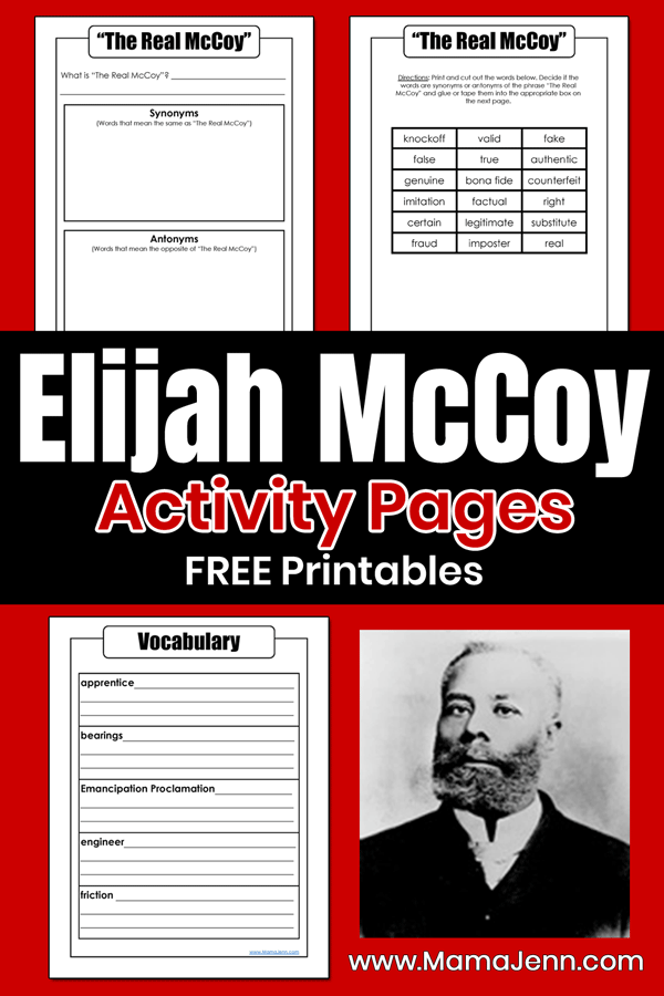 Elijah mccoy the real mccoy free printable activity pages