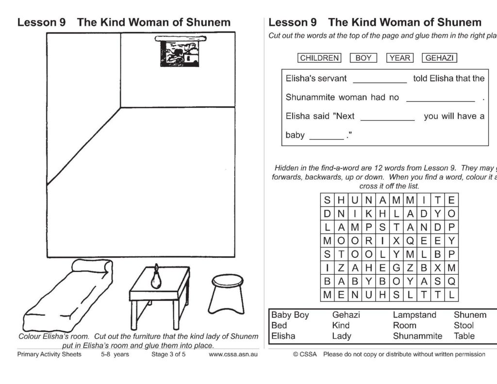 The kind woman of shunem cssa primary stage lesson â magnify him together