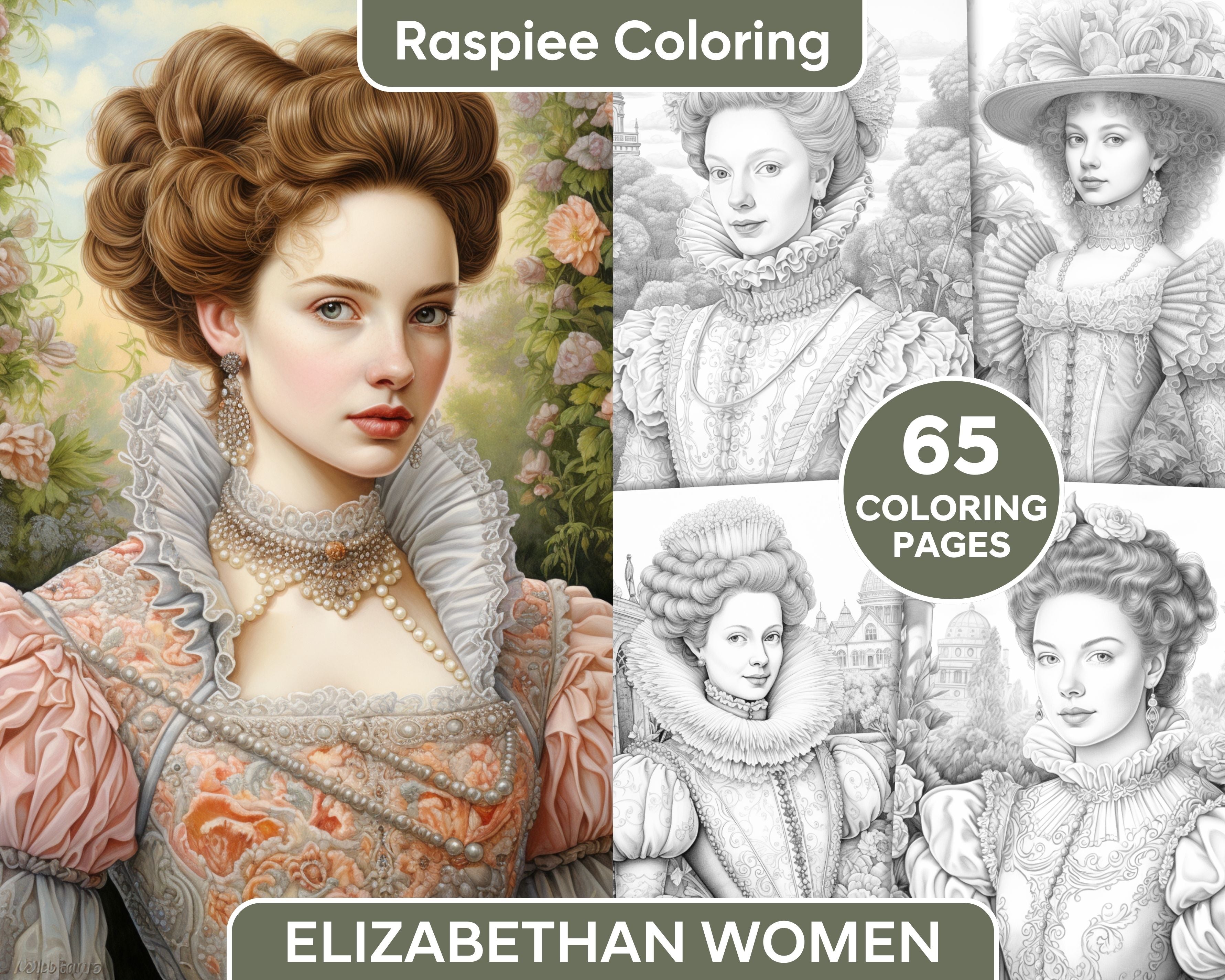 Elizabethan women portraits grayscale adult coloring pages printab â coloring