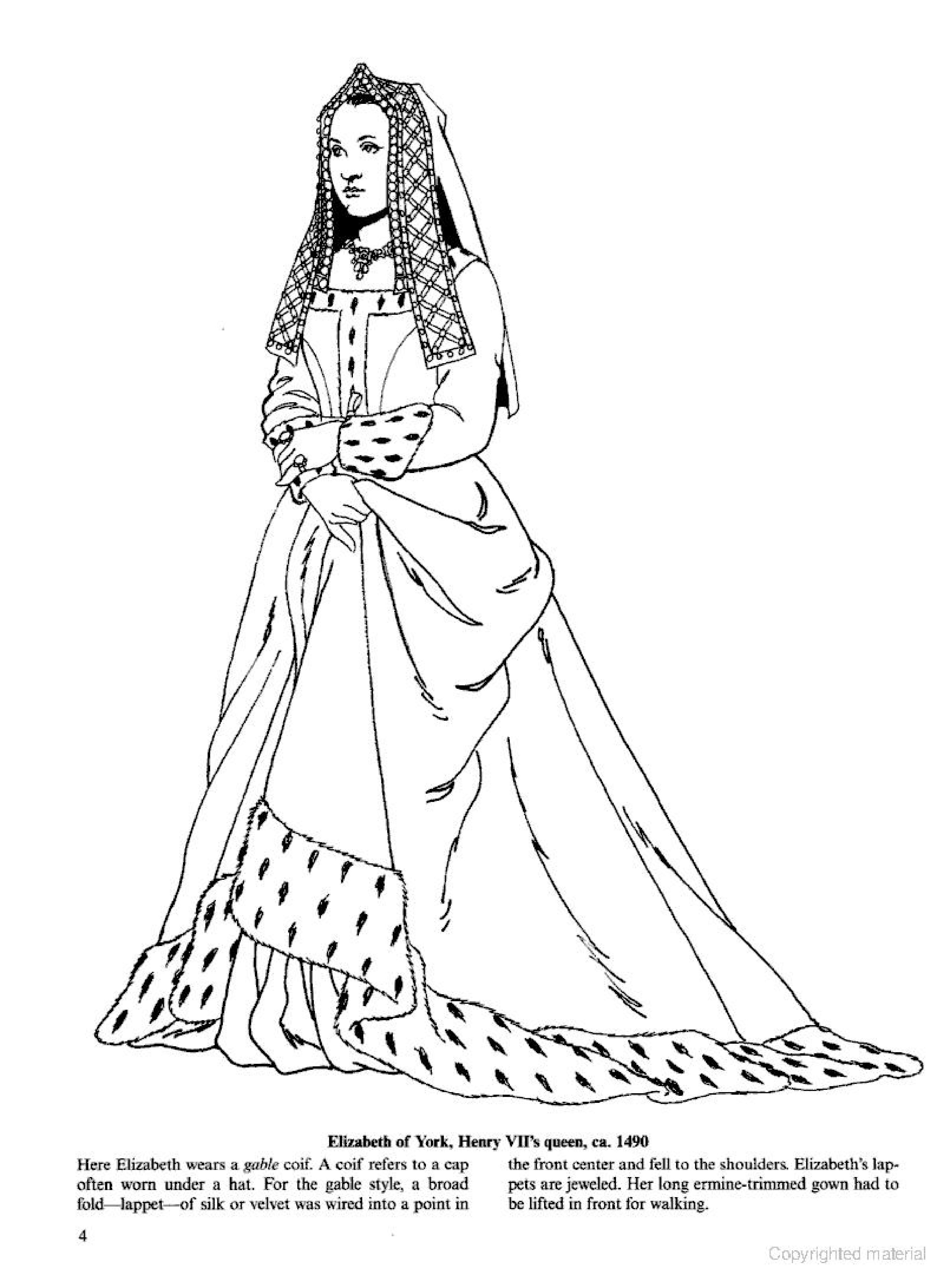 Elizabeth of york coloring page fashion coloring book historical fashion elizabethan fashion