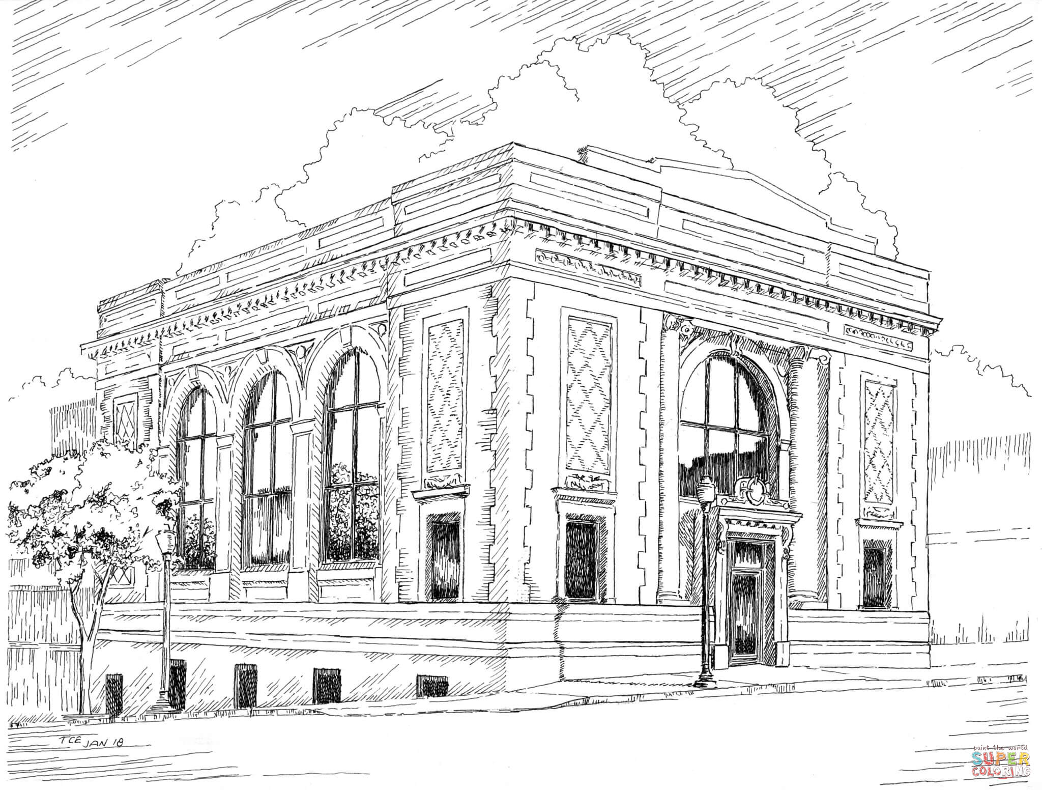 Bank building ellwood city coloring page free printable coloring pages