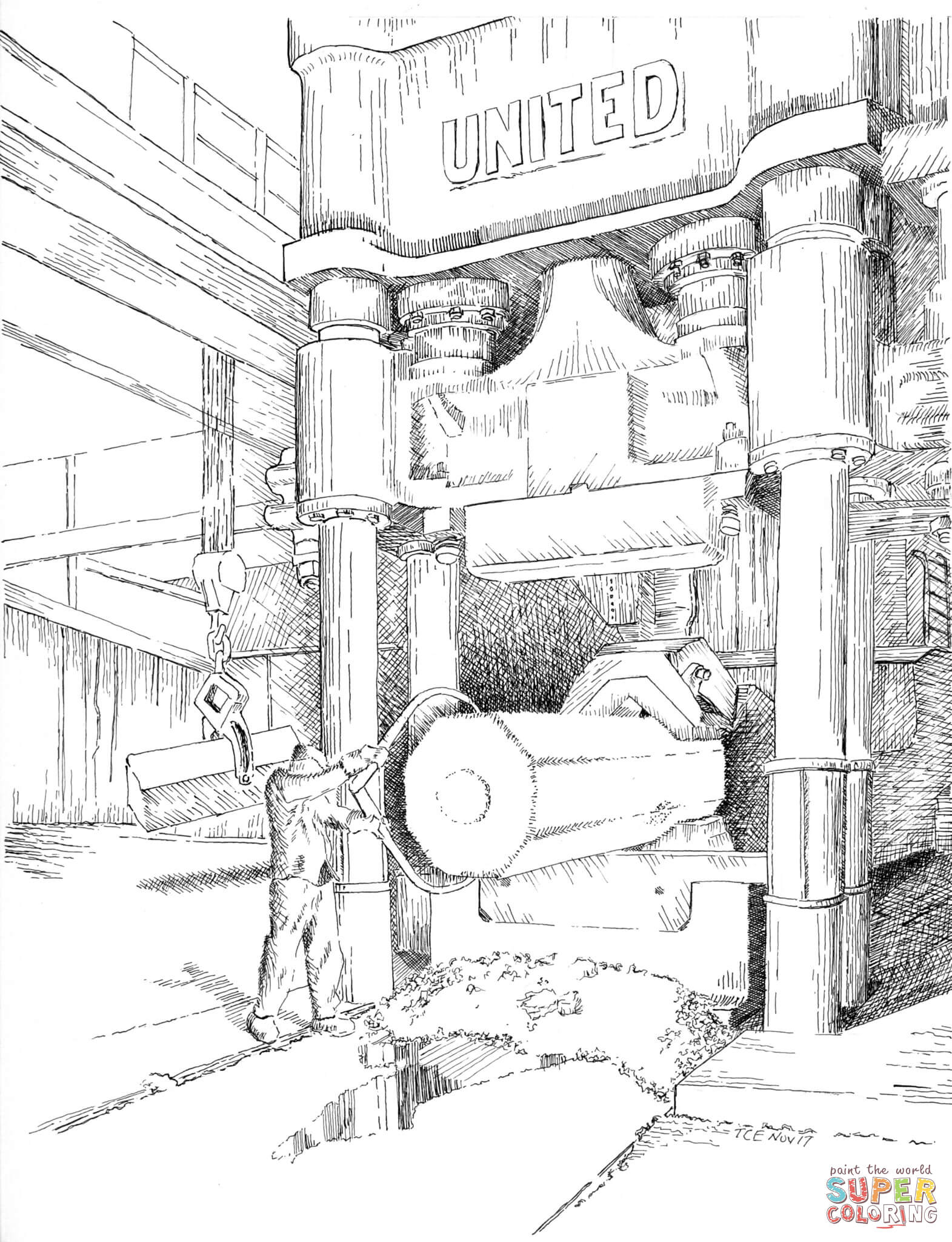 Ellwood city forge forging press coloring page free printable coloring pages