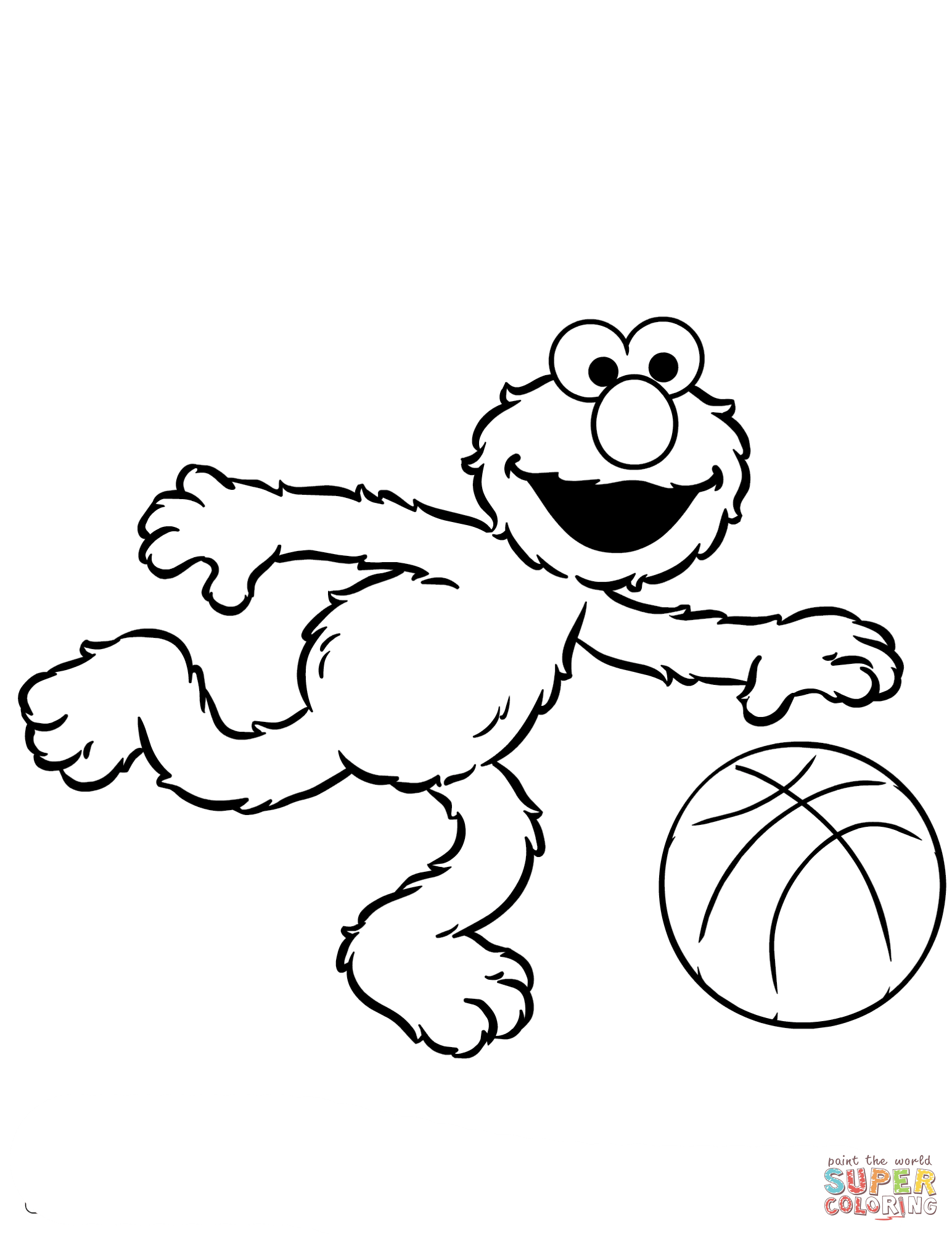 Elmo plays basketball coloring page free printable coloring pages