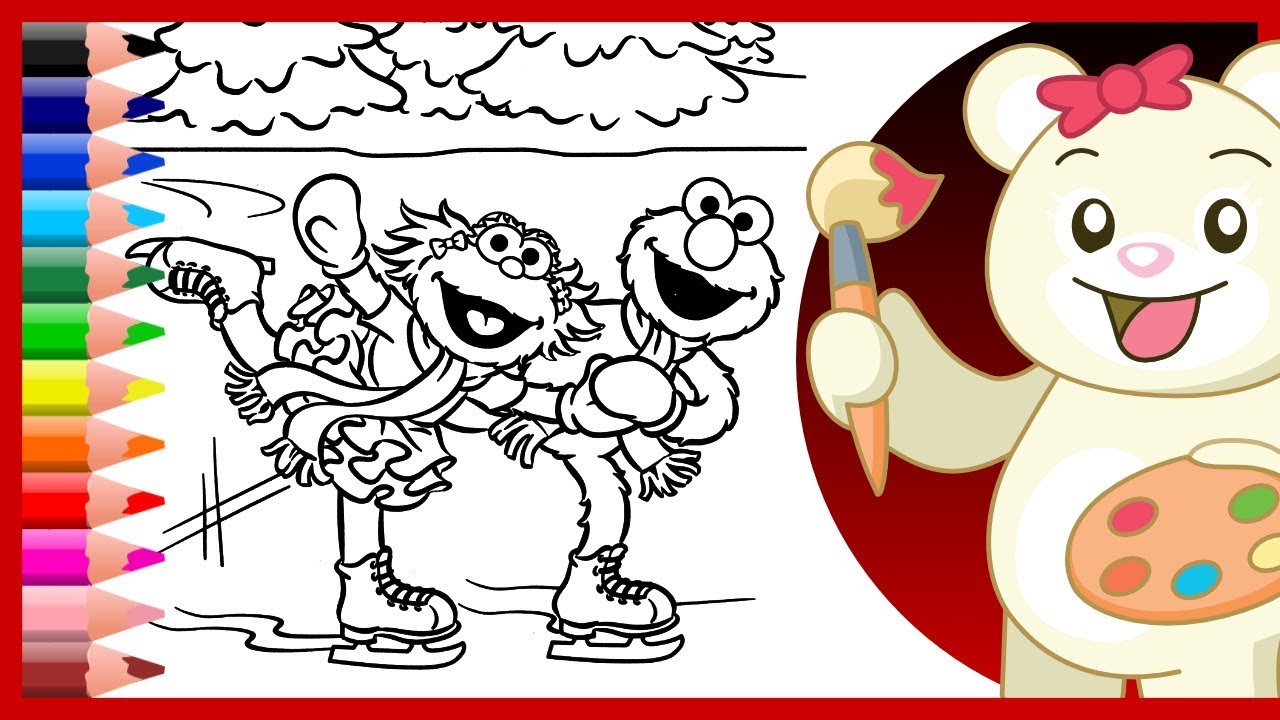 Elmo zoe ice skating sesame street christmas coloring