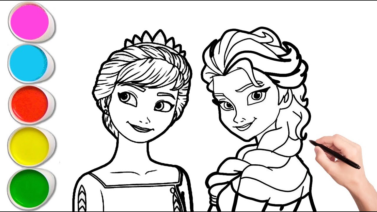 Elsa and anna drawing coloring and painting for kids toddlers frozen coloring pages