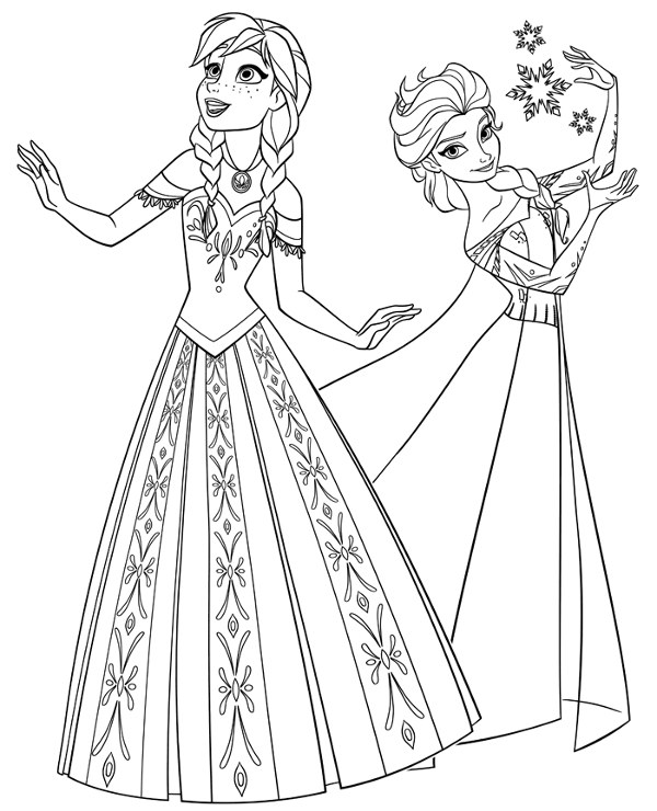 Elsa and anna free coloring page sheet book