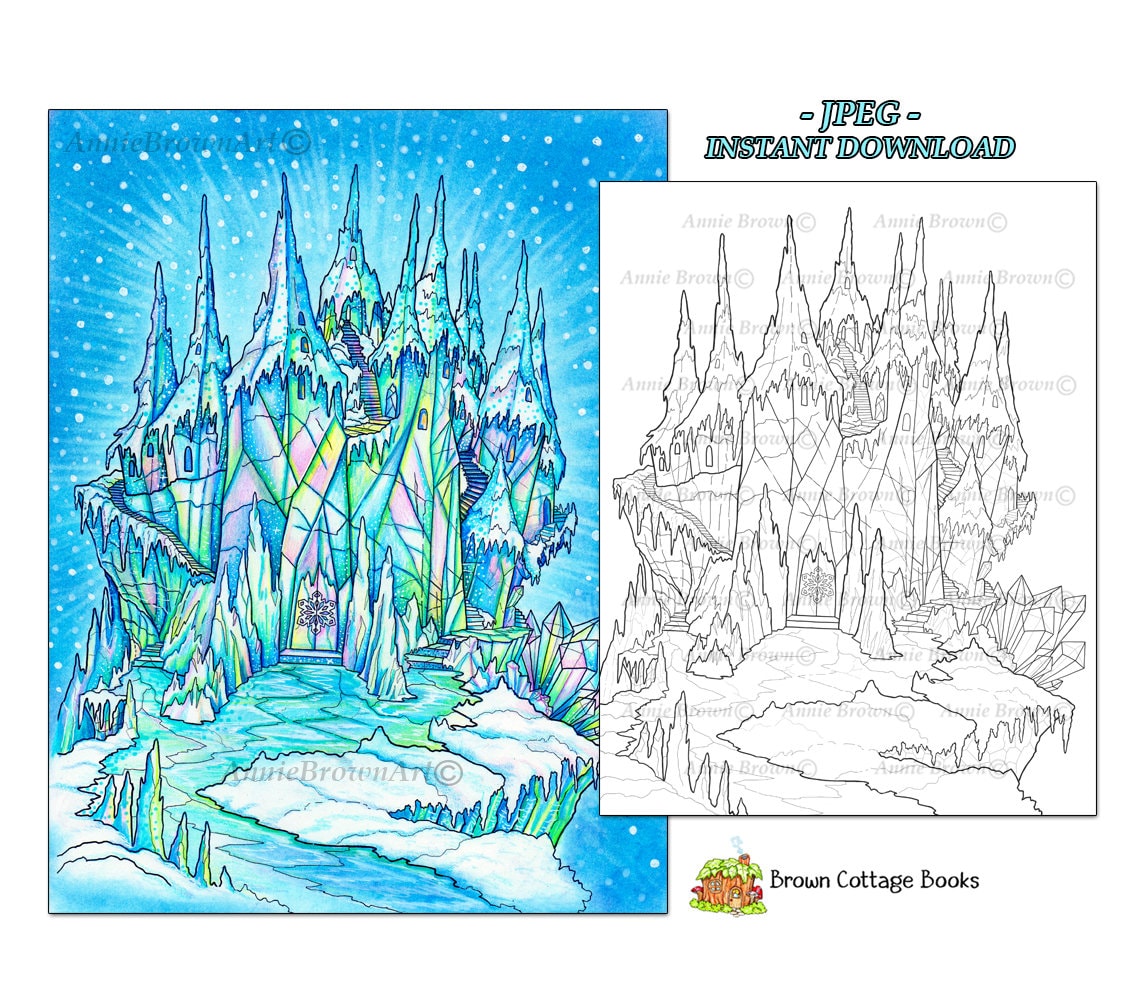 Buy castles coloring page fantasy art printable download line art coloring winter ice palace by annie brown hand