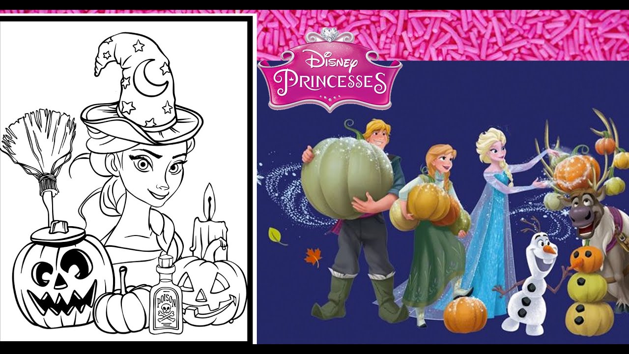 Disneys frozen halloween coloring page queen elsa witch costume spooky halloween coloring book