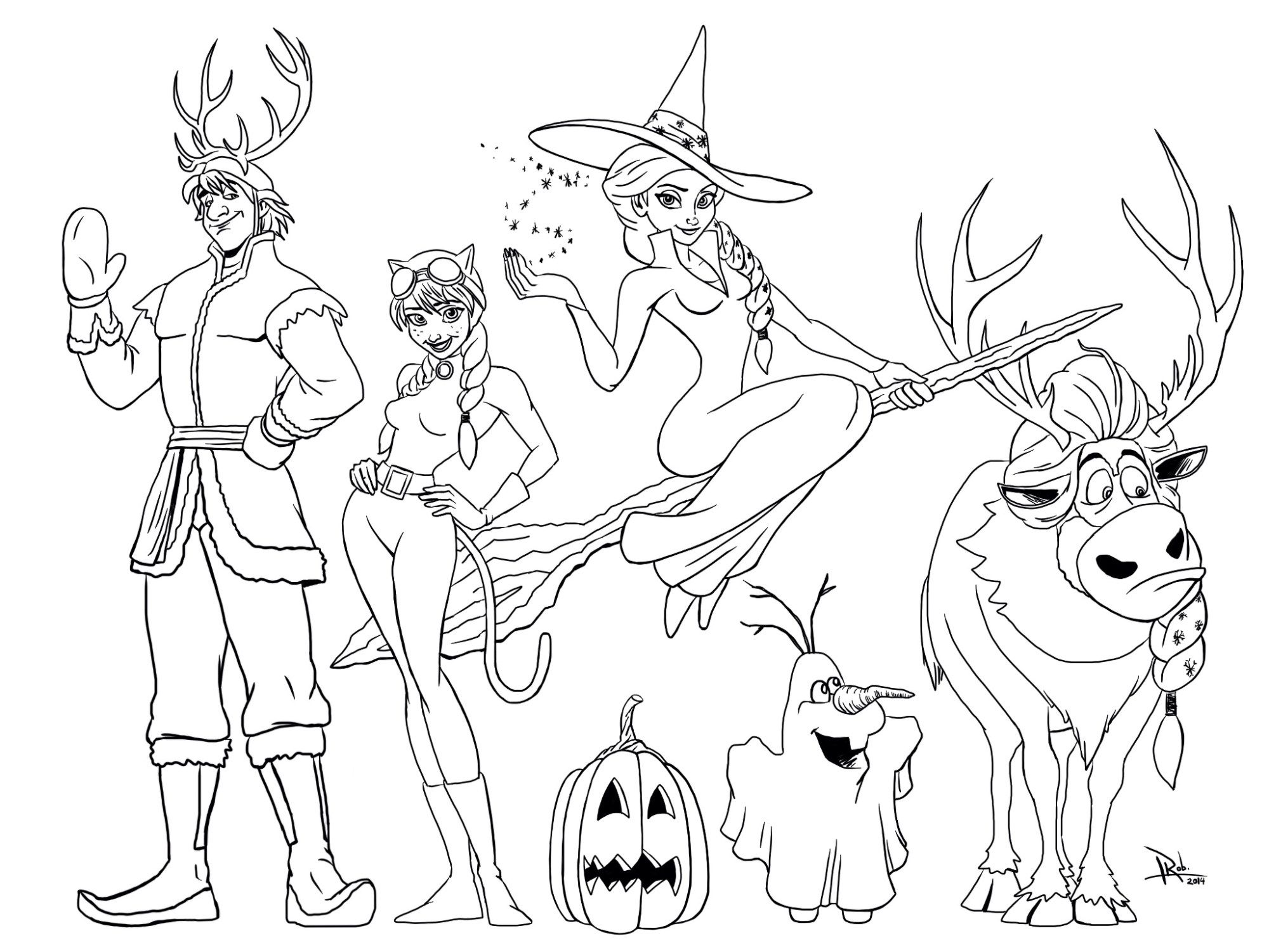 Frozen halloween coloring page