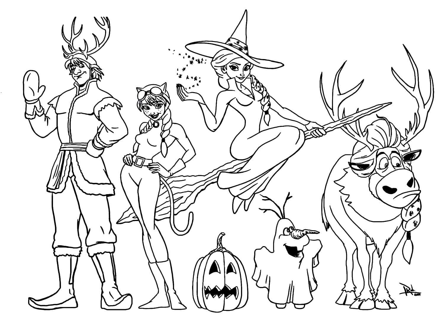 Frozen disney halloween coloring page