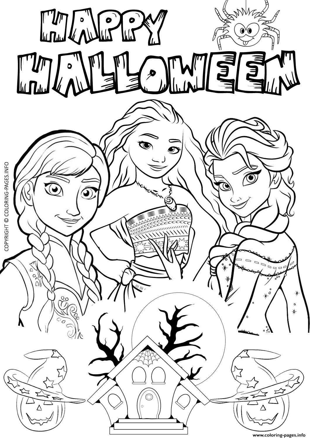 Halloween frozen elsa moana disney coloring page printable