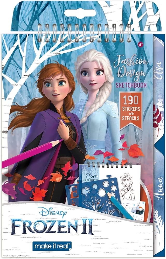 Make it real disney frozen fashion design sketchbook louring book gift for girls includes elsa anna sketch pages stencils stickers and more arts and crafts for kids toys
