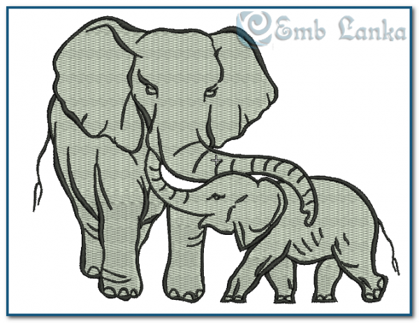 Mother and baby elephant embroidery design