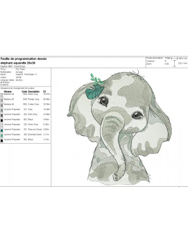 Machine embroidery design watercolor elephant