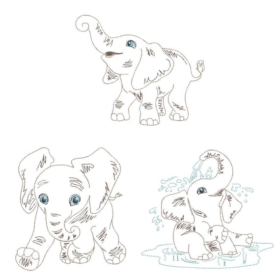 Vintage baby elephants inch machine embroidery designs instant download x hoop azeb