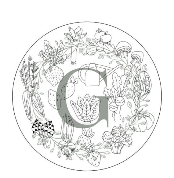 Vegetable patch template embroidery template and coloring page pdf instant digital download instant download