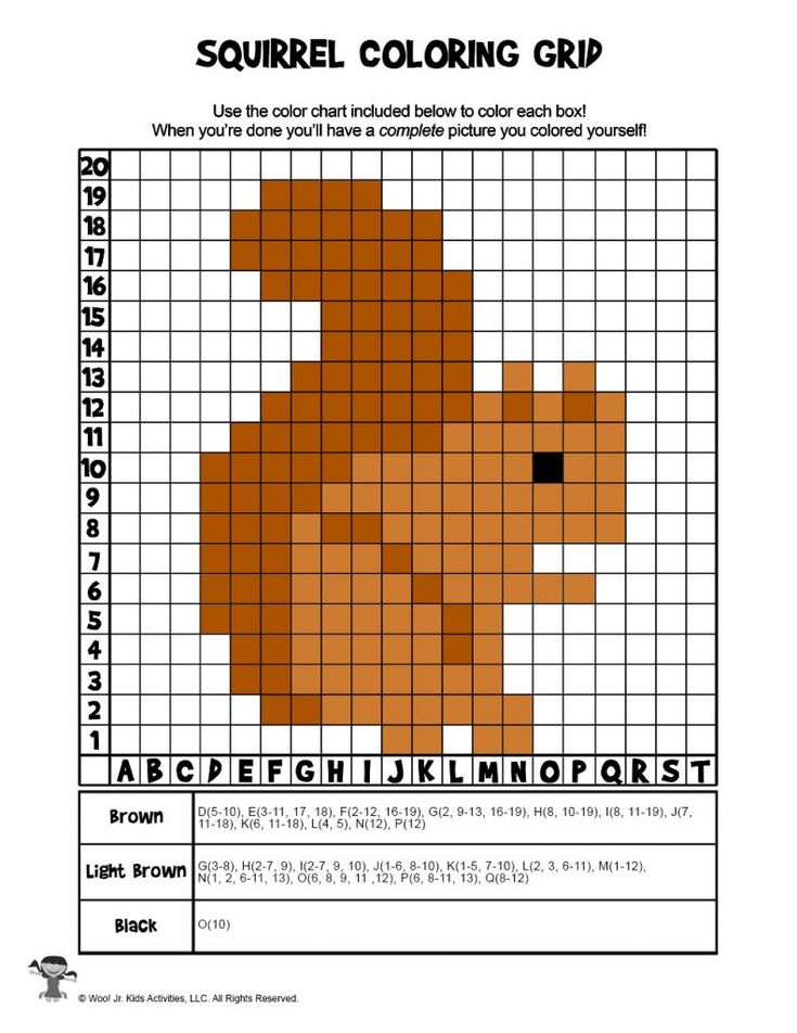 Squirrel coloring grid printable