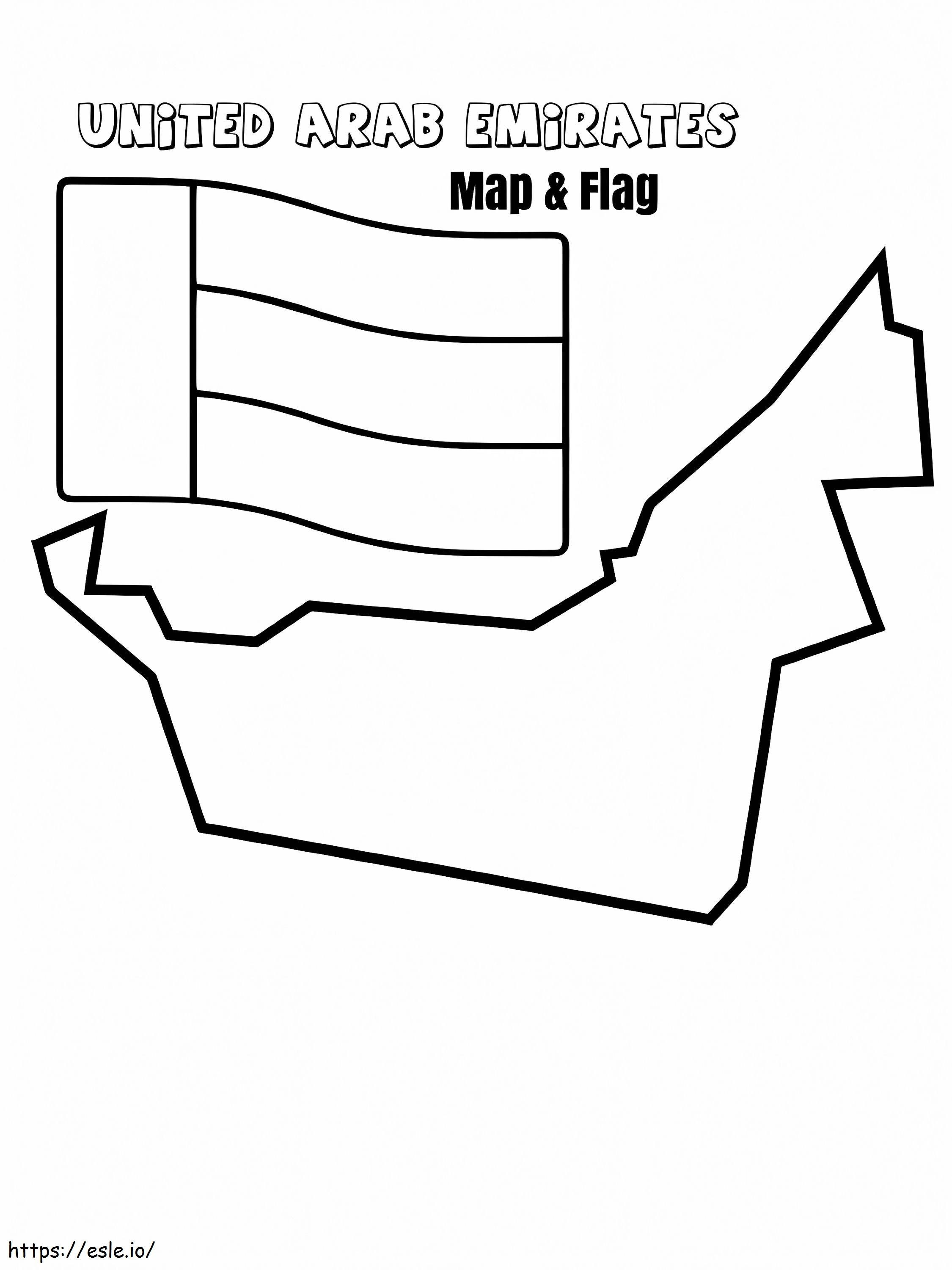 United arab emirates map and flag coloring page