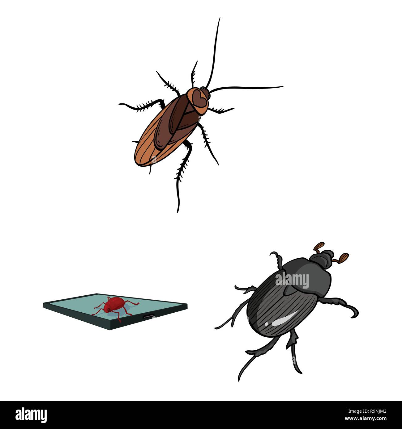 Horncockroach pestbuginsectbeetleanimalhalloweendrawntattoonaturebotanicalantennasetvectoriconillustrationisolatedcollectiondesignelementgraphicsigncartoon color vector vectors stock vector image art