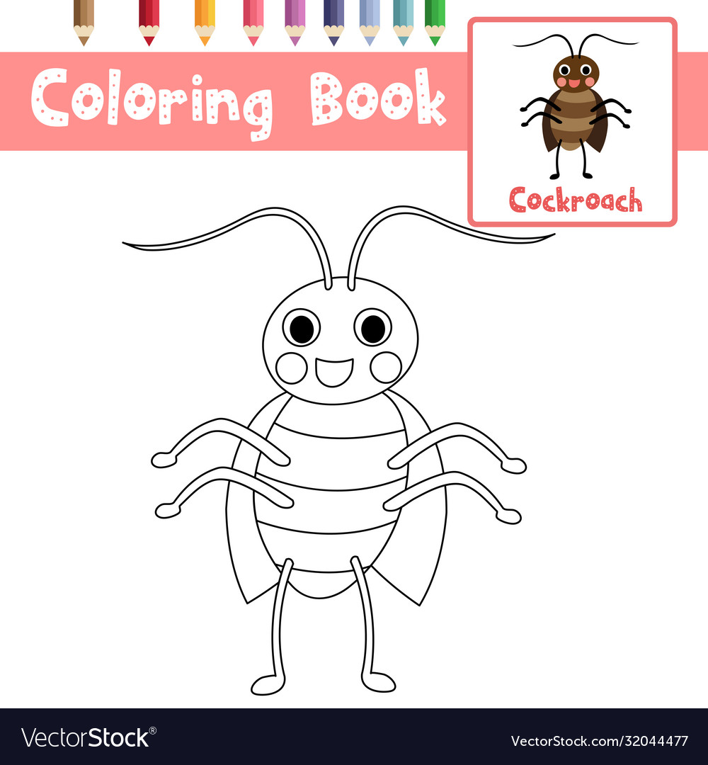 Coloring page cockroach animal cartoon character vector image