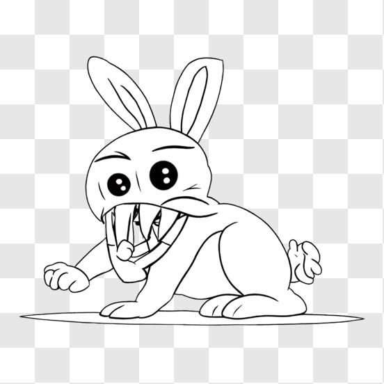 Descarga dibujo de conejo en blanco y negro con boca abierta y dientes png en lãnea