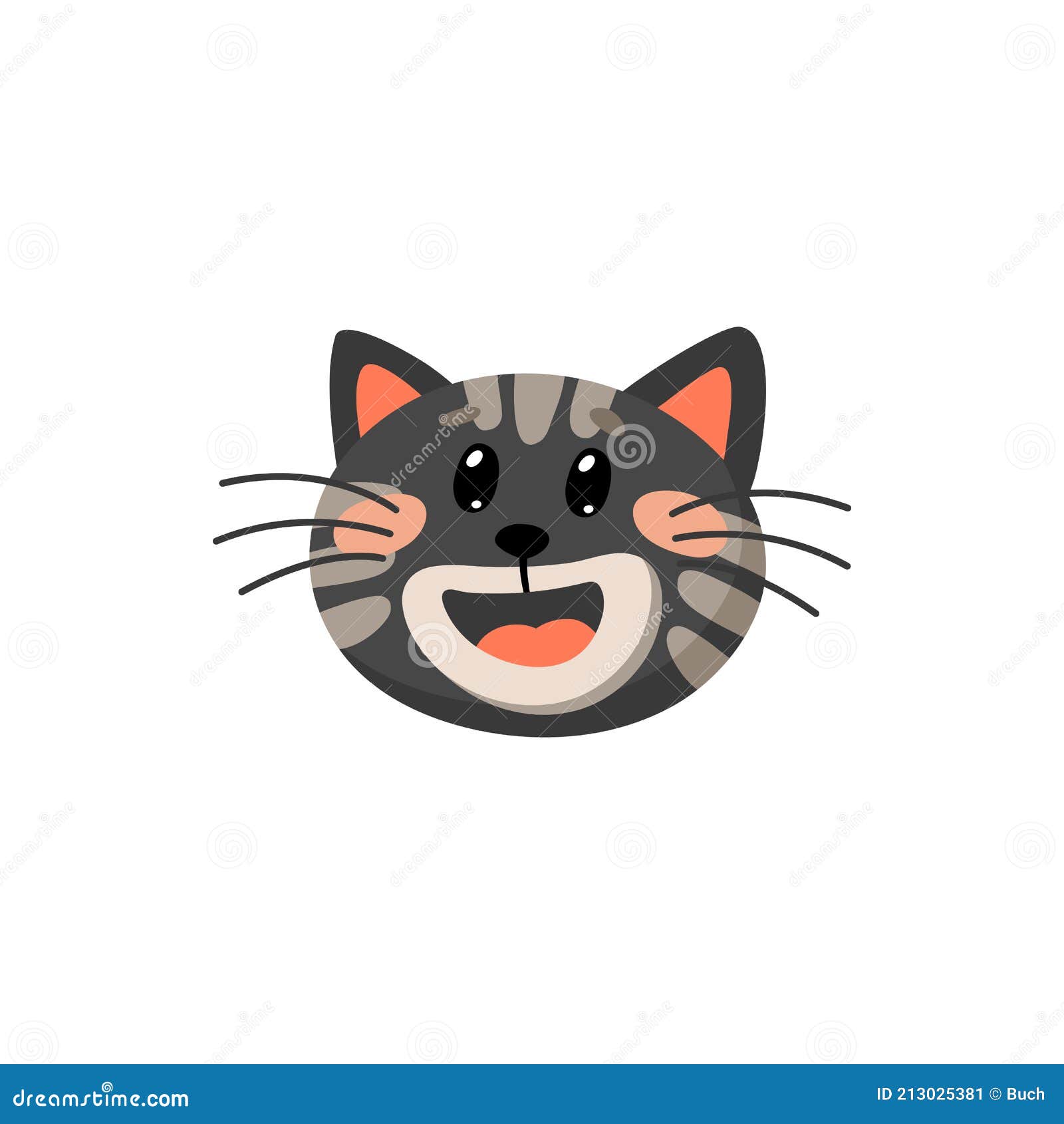 Happy black cat isolate emoji laughing kitten head stock vector