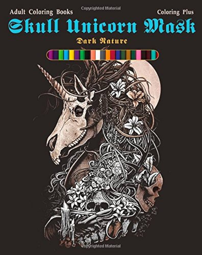 Skull unicorn mask dark nature adult coloring books cartoon emoji unicorn scarycute coloring books designs for adults relaxation coloring plus books
