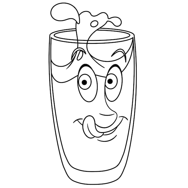 Premium vector cute glass of water cartoon funny food emoji face kids coloring page
