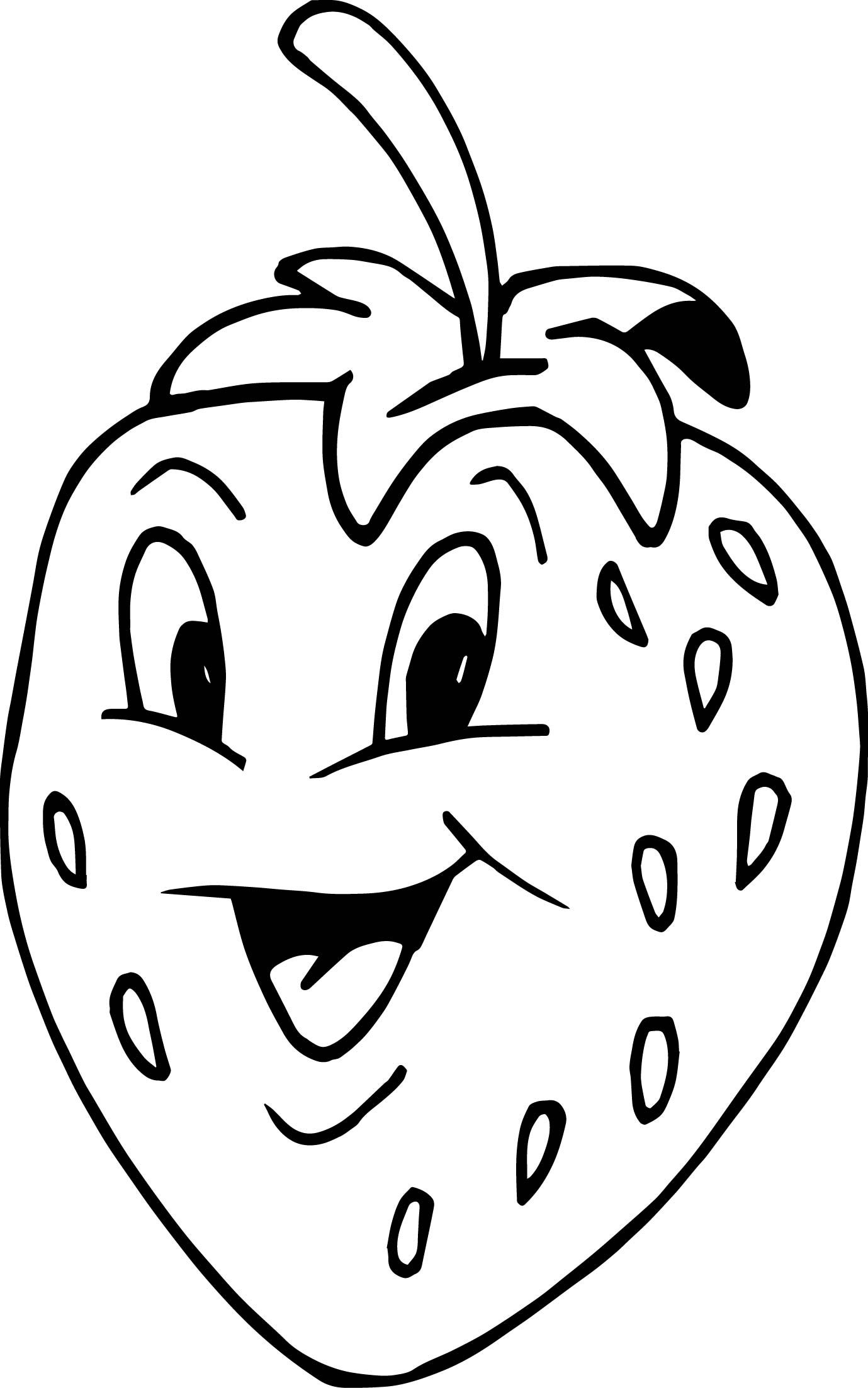 Strawberry cartoon smiling coloring page
