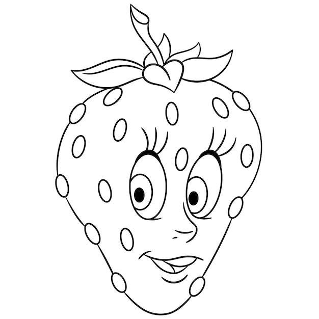Premium vector strawberry fruit smiling cartoon funny food emoji face kids coloring page